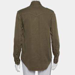 Saint Laurent Paris Military Green Lyocell Button Front Shirt M