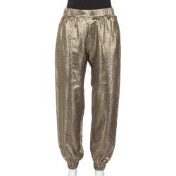 Saint Laurent Paris Gold Lurex Silk Joggers M