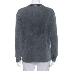 Saint Laurent Paris Charcoal Washed Out Cotton Frayed Hem Distressed Sweatshirt S