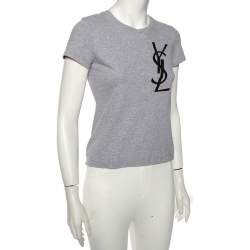 Yves Saint Laurent Grey Cotton Logo Detail T-Shirt XS