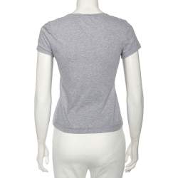 Yves Saint Laurent Grey Cotton Logo Detail T-Shirt XS