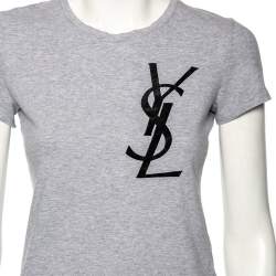 Yves Saint Laurent Grey Cotton Logo Detail T-Shirt XS
