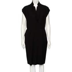 مملوكة مسبقًا فستان ميدي إيف سان لوران إيديشن 24 صوف أسود مقاس كبير جدًا - إكس لارج