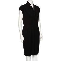 مملوكة مسبقًا فستان ميدي إيف سان لوران إيديشن 24 صوف أسود مقاس كبير جدًا - إكس لارج