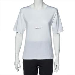 Pre Owned Saint Laurent Paris White Logo Print Cotton Round Neck T-Shirt XS
