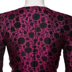 Pre Owned Saint Laurent Fuchsia Floral Lurex Jacquard Long Sleeve Dress S