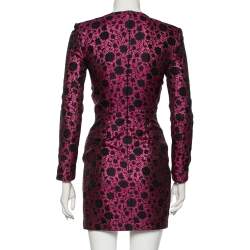 Pre Owned Saint Laurent Fuchsia Floral Lurex Jacquard Long Sleeve Dress S