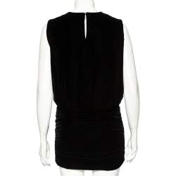 مملوكة مسبقًا فستان ميني سان لوران قطيفة أسود بديرابيه مقاس صغير - سمول