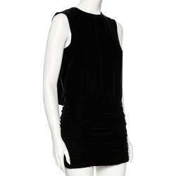 مملوكة مسبقًا فستان ميني سان لوران قطيفة أسود بديرابيه مقاس صغير - سمول