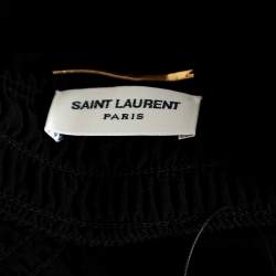 Saint Laurent Black Silk Smocked Oversized Off Shoulder Blouse L