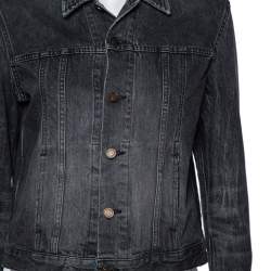 Saint Laurent Faded Grey Heart & Lightening Bolt Patch Applique Denim Jacket M