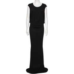 مملوكة مسبقًا Saint Laurent Black Jersey Cutout Shoulder Detailed Maxi Dress L