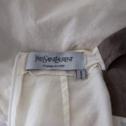 Saint Laurent Off White Cotton Contrast Neck Detailed Top XL