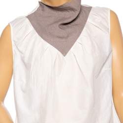 Saint Laurent Off White Cotton Contrast Neck Detailed Top XL