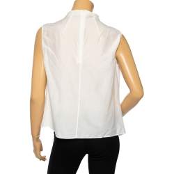 Saint Laurent Off White Cotton Contrast Neck Detailed Top XL