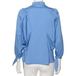 Pre Owned قميص أيف سان لوران أزرار أمامية تفايل رقبة مكشكش قطن أزرق مقاس متوسط