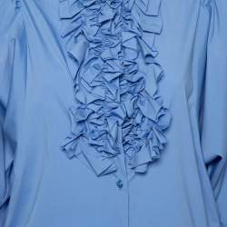 Pre Owned قميص أيف سان لوران أزرار أمامية تفايل رقبة مكشكش قطن أزرق مقاس متوسط