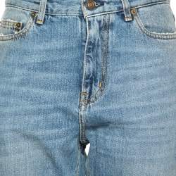 Pre Owned Saint Laurent Stone Washed Blue Denim Ripped Detail Relaxed Fit Jeans S