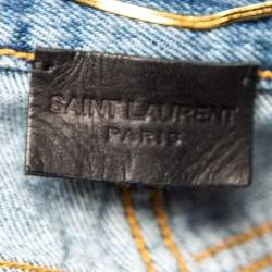 Pre Owned Saint Laurent Stone Washed Blue Denim Ripped Detail Relaxed Fit Jeans S