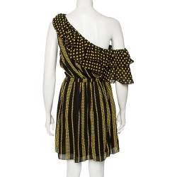 Pre Owned Saint Laurent Black & Yellow Star & Stripes Printed Georgette Mini Dress L