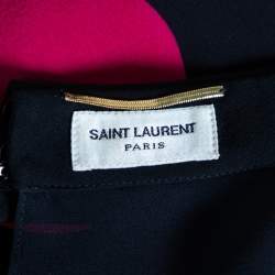 Pre Owned Saint Laurent Black & Pink Polka Dotted Silk Long Sleeve Blouse L