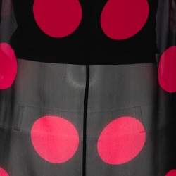 Pre Owned Saint Laurent Black & Pink Polka Dotted Silk Long Sleeve Blouse L