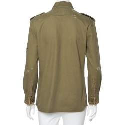 Pre Owned جاكت سان لوران ميليتري مزخرف وقطن أخضر زيتوني مقاس متوسط