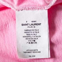 Pre Owned تي شيرت سان لوران قطن وردي بطبعة الشعار بنمط واسع مقاس صغير - سمول