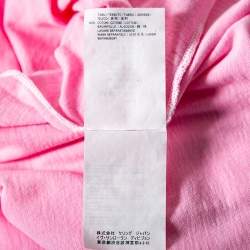 Pre Owned تي شيرت سان لوران قطن وردي بطبعة الشعار بنمط واسع مقاس صغير - سمول