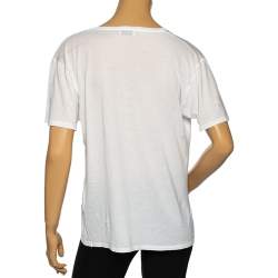 Pre Owned Saint Laurent White Cotton Printed Short Sleeve T-Shirt M
