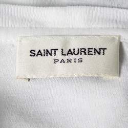 Pre Owned Saint Laurent White Cotton Printed Short Sleeve T-Shirt M