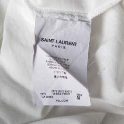 Pre Owned Saint Laurent White Cotton Printed Short Sleeve T-Shirt M