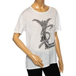 Pre Owned Saint Laurent White Cotton Printed Short Sleeve T-Shirt M