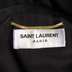 Pre Owned Saint Laurent Black Silk Chiffon Smocked Detail Ruffled Dress M