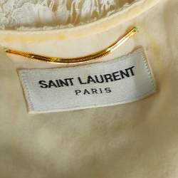 Pre Owned فستان سان لوران قصير تفاصيل حافة مكشكش دانتيل كريمي مقاس متوسط