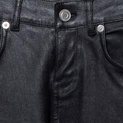 Pre Owned بنطلون سان لوران جلد خروف أسود مجسم مقاس صغير (سمول)