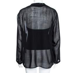 Pre Owned بلوزة سان لوران صوف أسود بحواف دانتيل رقبة حرف V مقاس صغير - سمول