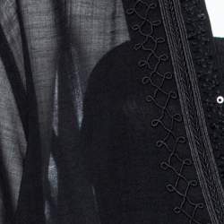 Pre Owned بلوزة سان لوران صوف أسود بحواف دانتيل رقبة حرف V مقاس صغير - سمول