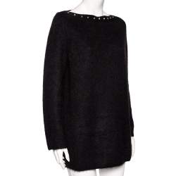 Pre Owned Saint Laurent Black Mohair Stud Embellished Neck Detailed Sweater XL