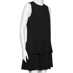 Pre Owned Saint Laurent Black Crepe Tiered Detail Pleated Sleeveless Dress M