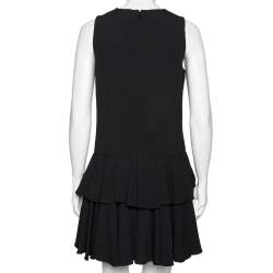 Pre Owned Saint Laurent Black Crepe Tiered Detail Pleated Sleeveless Dress M