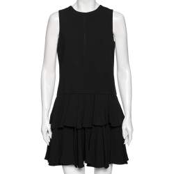 Pre Owned Saint Laurent Black Crepe Tiered Detail Pleated Sleeveless Dress M