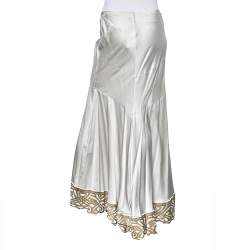 Pre Owned Roberto Cavalli Silver Silk Blend Flared Skirt XL