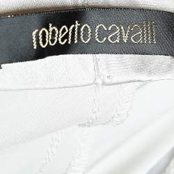 Pre Owned Roberto Cavalli Silver Silk Blend Flared Skirt XL