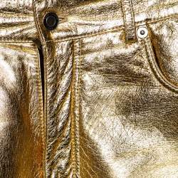 Saint Laurent Gold Laminated Leather Shorts S