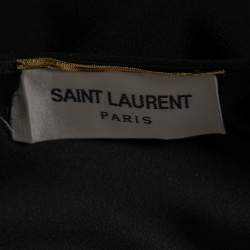 مملوكة مسبقًا فستان سان لوران ساتان وكريب أسود مزين مكشكش مقاس كبير (لارج)