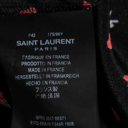 Saint Laurent Black Heart & Fire Printed Silk Neck Tie Detail Mini Dress L