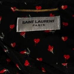 Saint Laurent Black Heart & Fire Printed Silk Neck Tie Detail Mini Dress L
