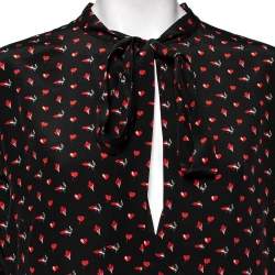 Saint Laurent Black Heart & Fire Printed Silk Neck Tie Detail Mini Dress L