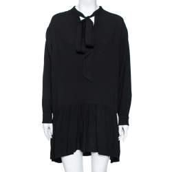 مملوكة مسبقًا Saint Laurent Black Crepe Neck Tie Detailed Long Sleeve Dress L
